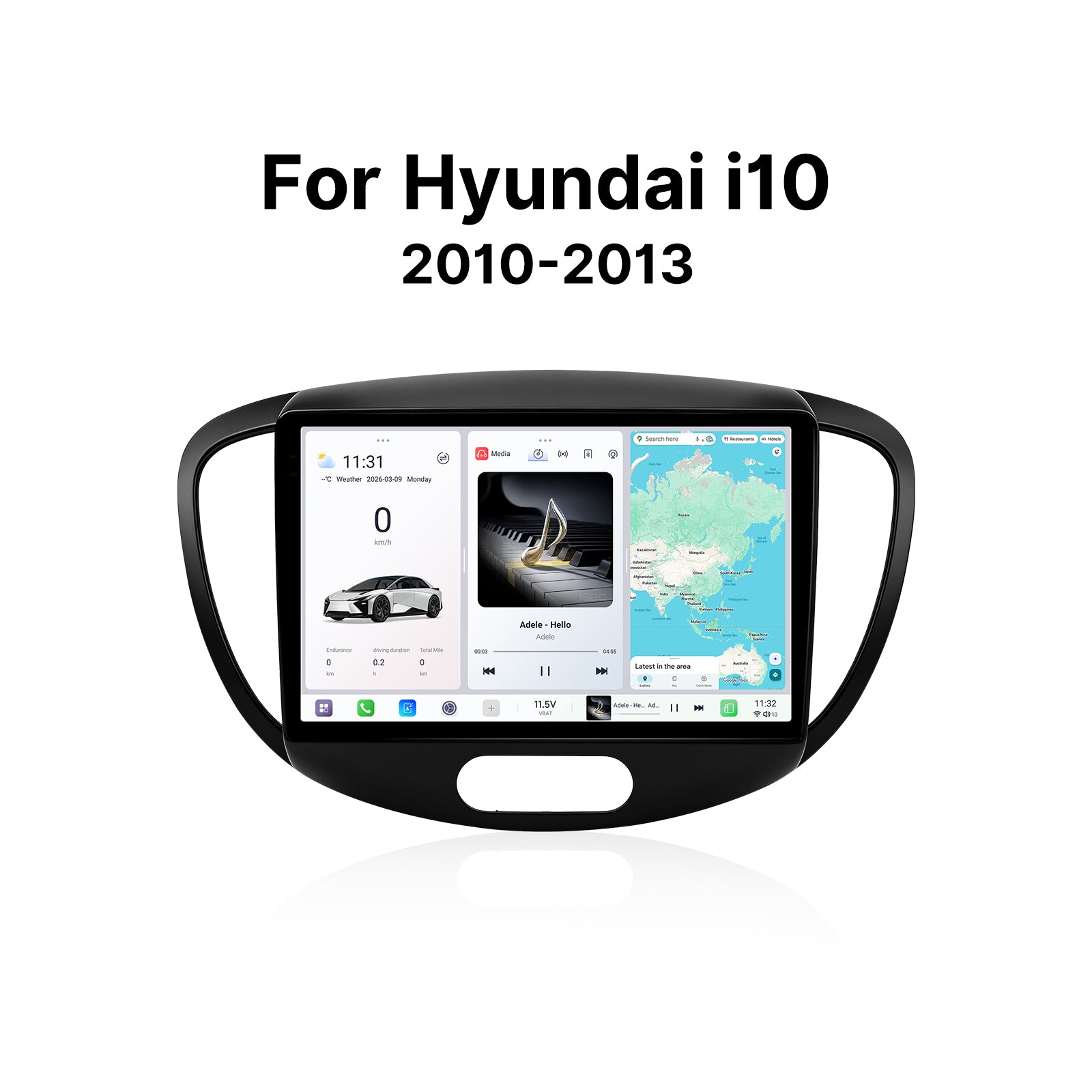 Youducar 9.5 Inch Android Car Screen For Hyundai i10 2010-2013 Matte Black Frame
