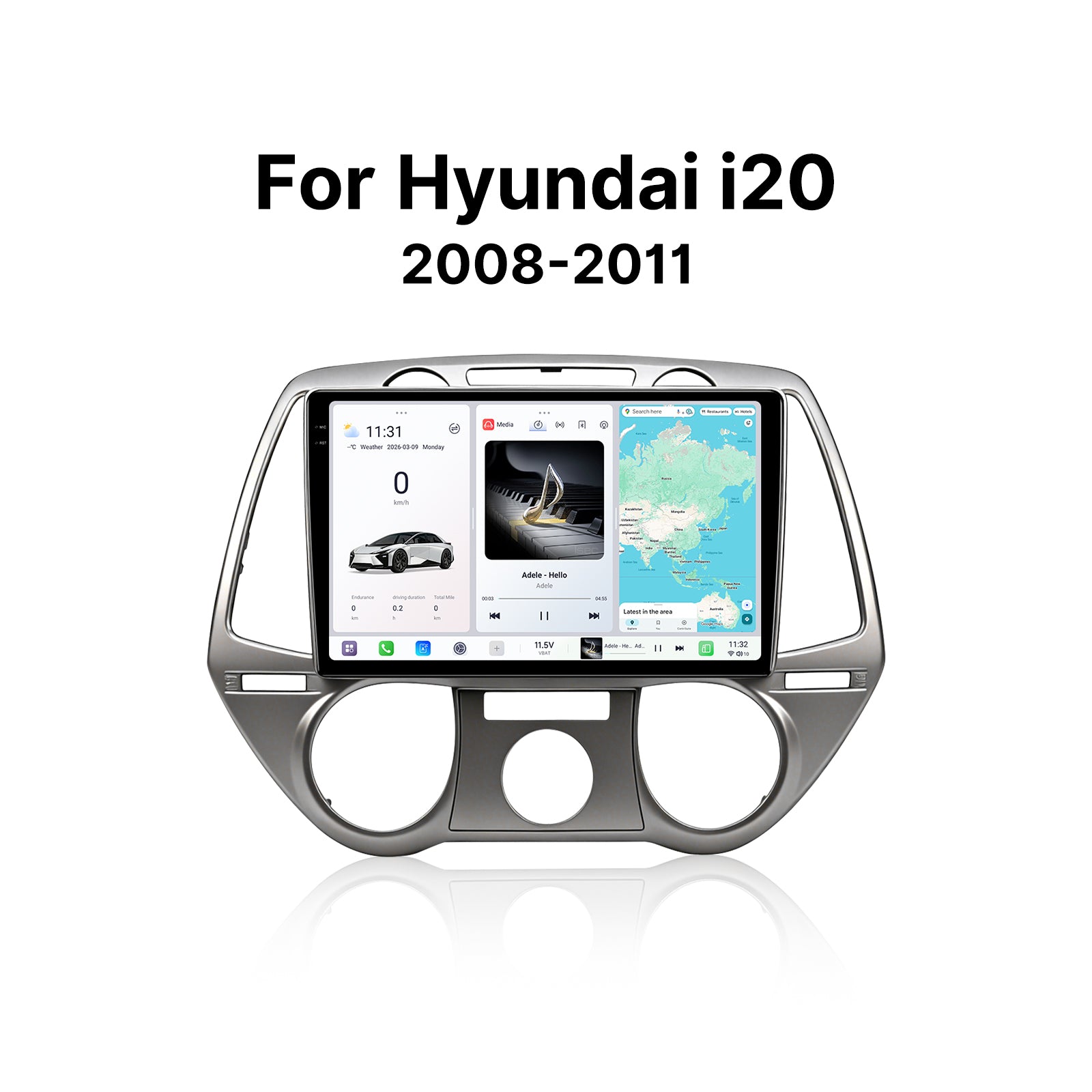 Youducar 9.5 Inch Android Car Stereo For Hyundai i20 2008-2011 Manual AC Dashboard Frame