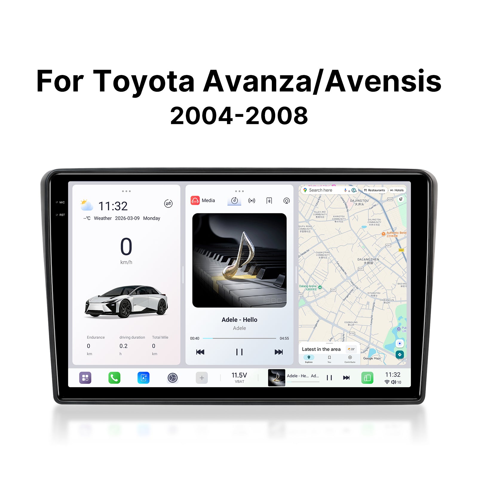 Youducar 9.5'' HD Android Touch Display + Frame for Toyota Avensis 2004-2008, Wireless CarPlay Navi Stereo Upgrade
