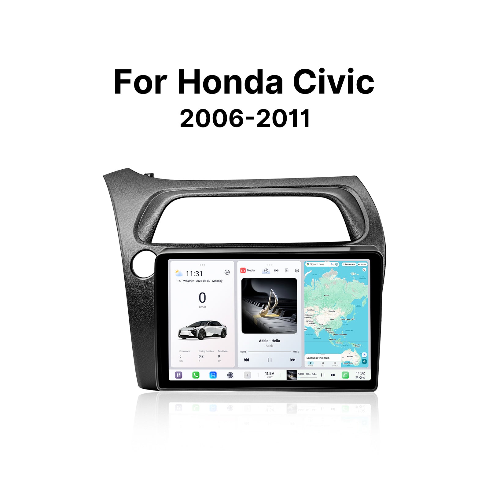 Youducar 9.5 Inch LHD Android Car Stereo with Dash Frame for Honda Civic 2006-2011 European Version, HD Touch Screen Radio