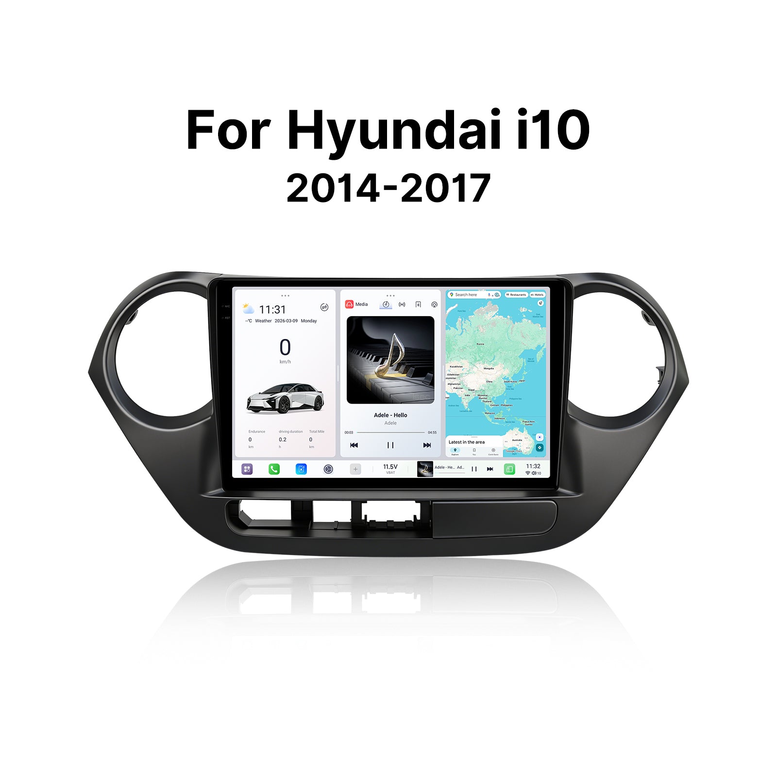 Youducar 9.5" Android Car Screen For Hyundai i10 2014-2017 Right Hand Drive With Dash Frame