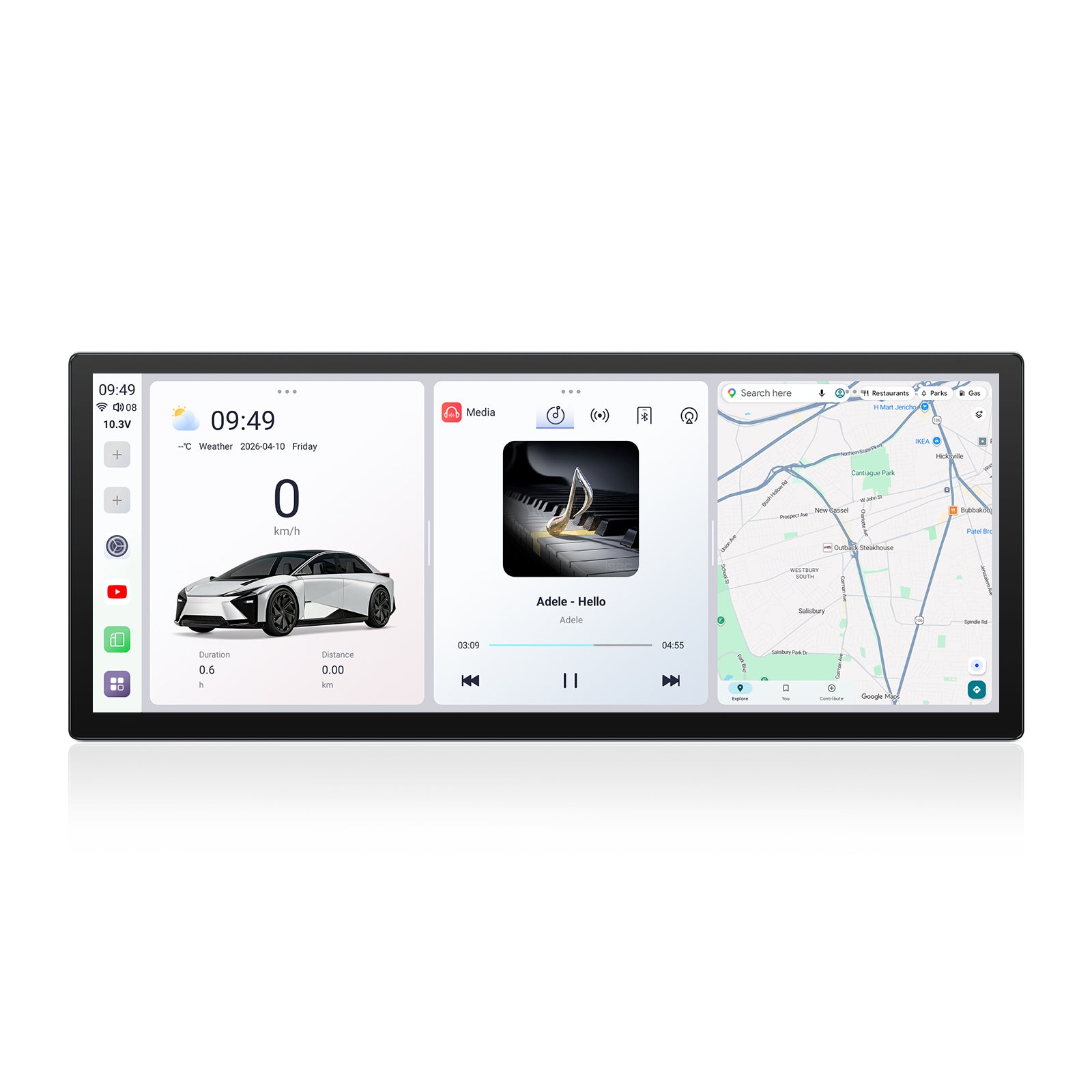 Youducar 12.3 Inch Android Car Radio DVD Player GPS Navigation Head Unit Universal 2 DIN Adjustable Floating Screen Hi-Res Audio