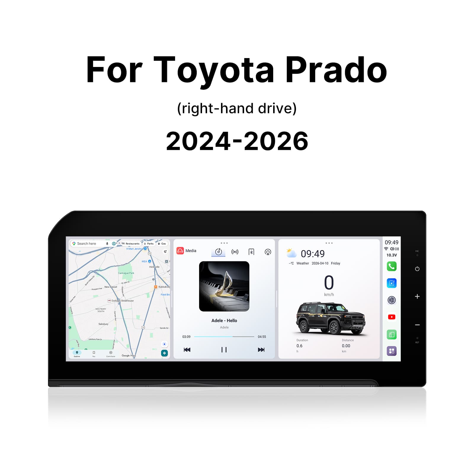 Youducar 12.3-Inch Android Head Unit for Toyota Land Cruiser Prado RHD 2024-2026 | OEM-Style Touchscreen with Wireless CarPlay & Android Auto