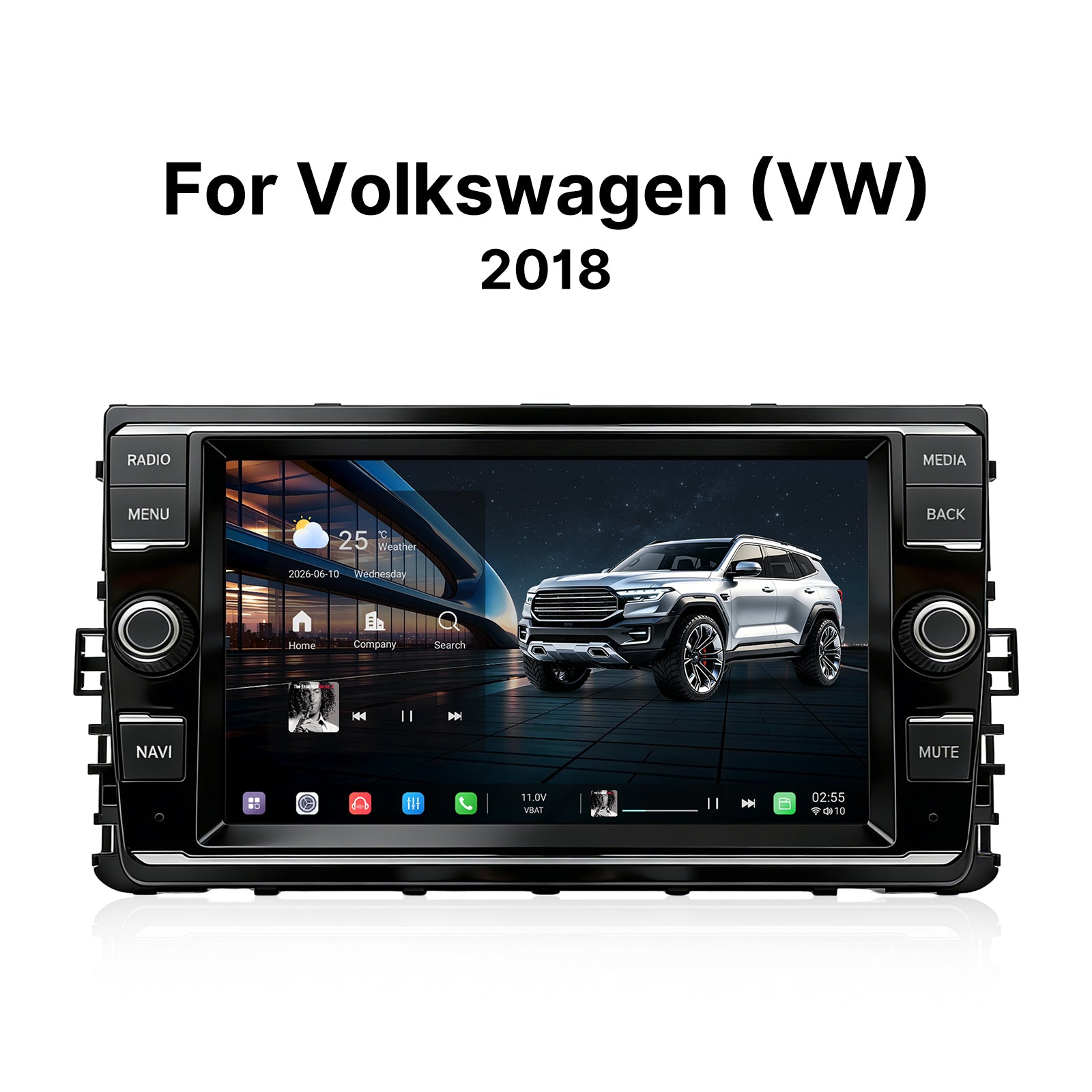 Youducar New 8'' E Type Double Knob Design Universal Radio for VW, Wireless CarPlay Android Auto GPS