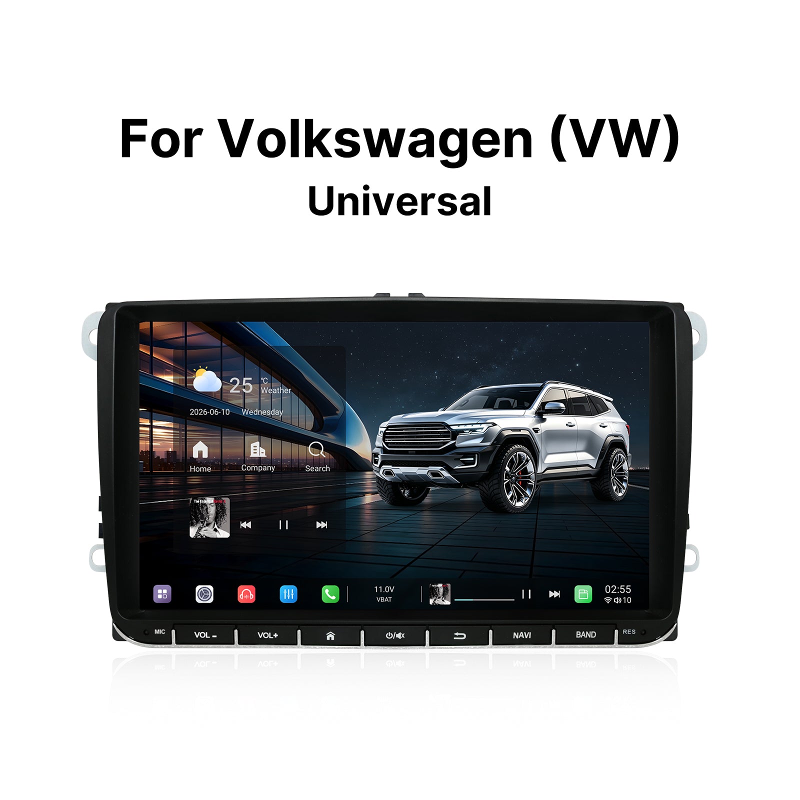 Youducar 9 Inch G-Type Universal Car Stereo for Volkswagen, Touch Button Below Design Android Head Unit