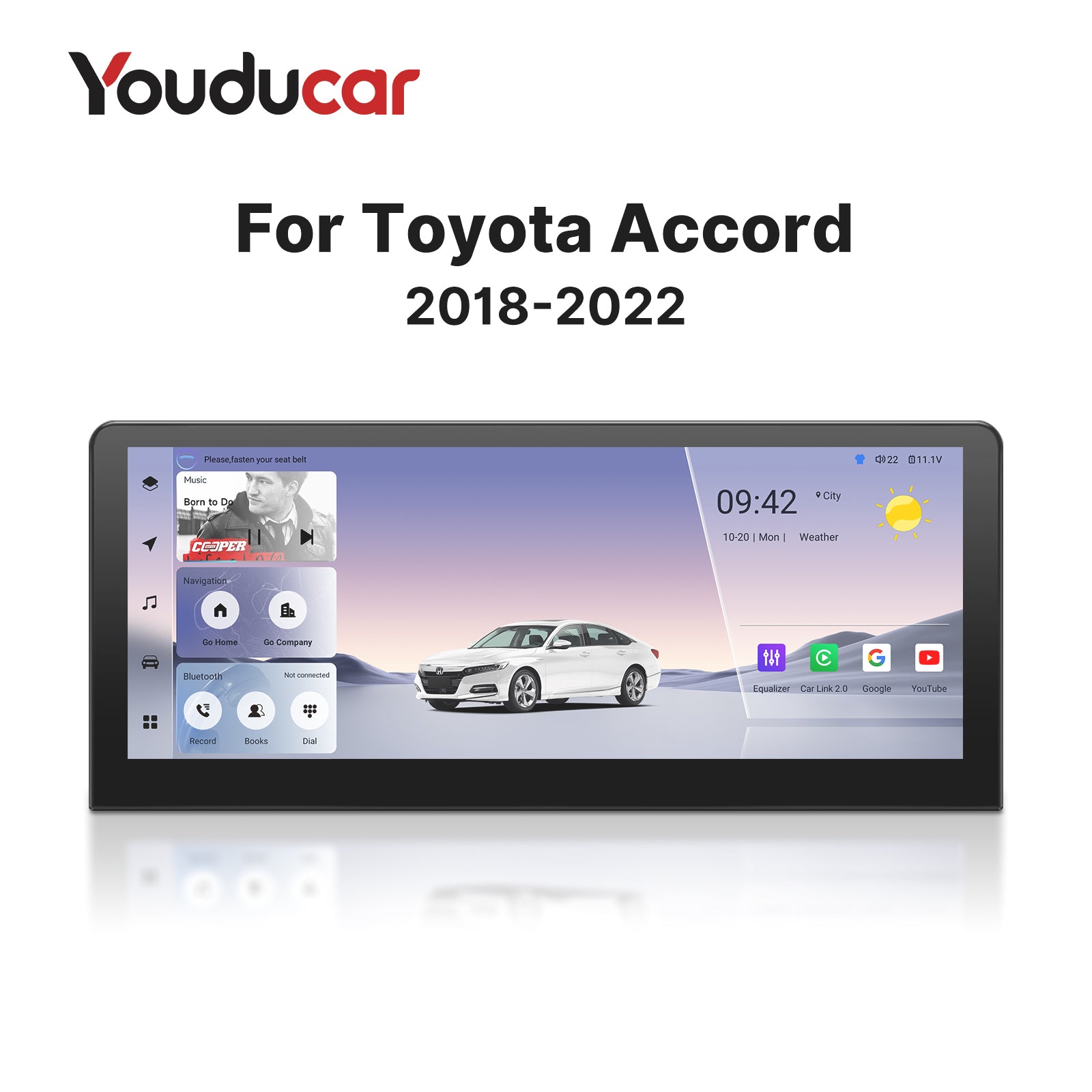 Youducar 12.3-Inch Android Head Unit for Honda Accord 2018-2022 | Large Touchscreen with Wireless CarPlay & Android Auto