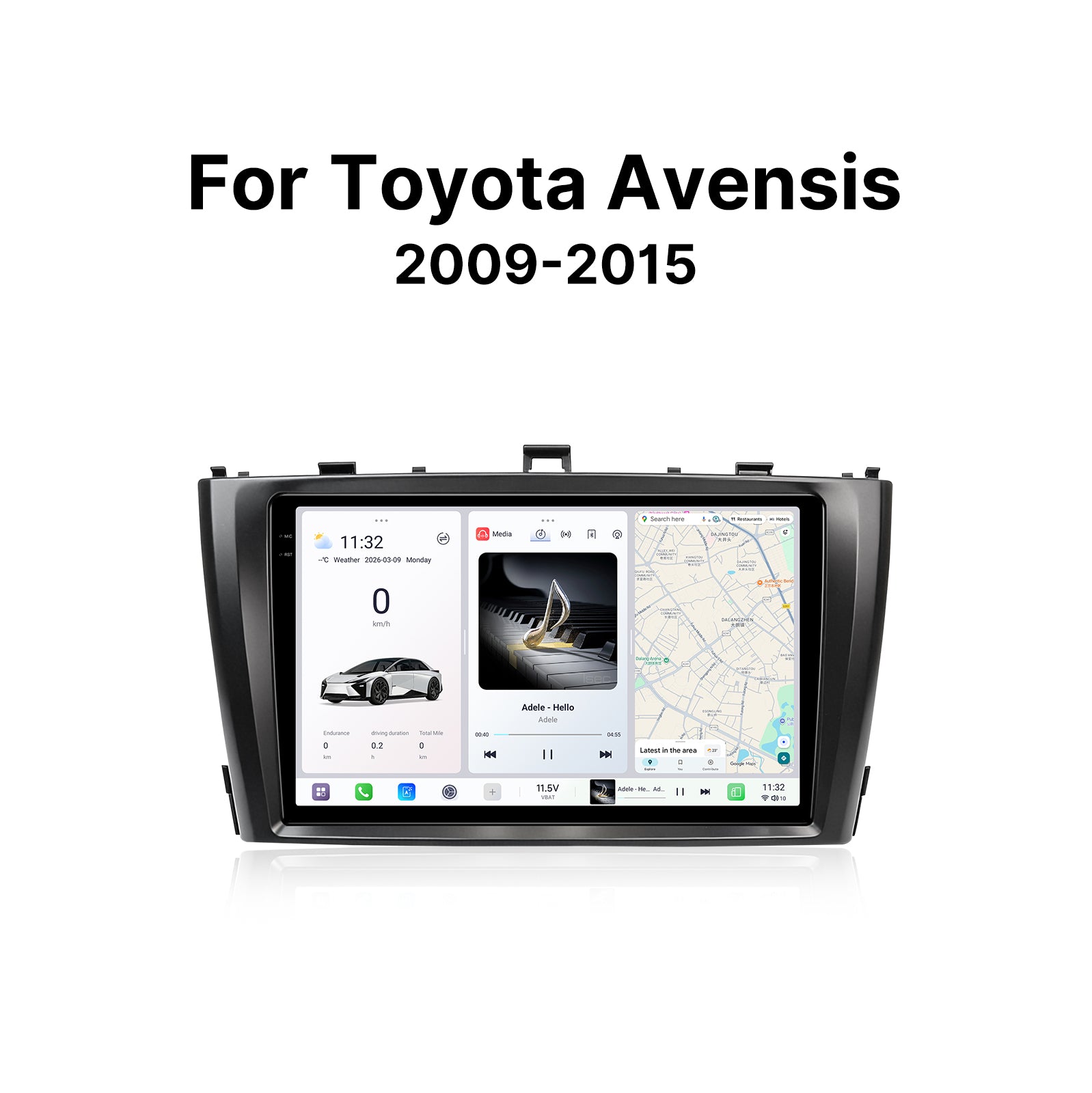 Youducar 9.5 Inch Android Car Stereo for Toyota Avensis 2009-2015, Custom Dash Frame Kit IPS Touch Screen GPS Player