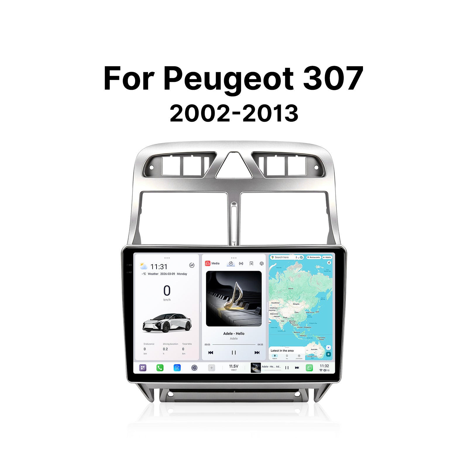 Youducar 9.5 Inch Car Screen with Dash Frame for Peugeot 307 2002-2013 Android Navigation Radio Stereo