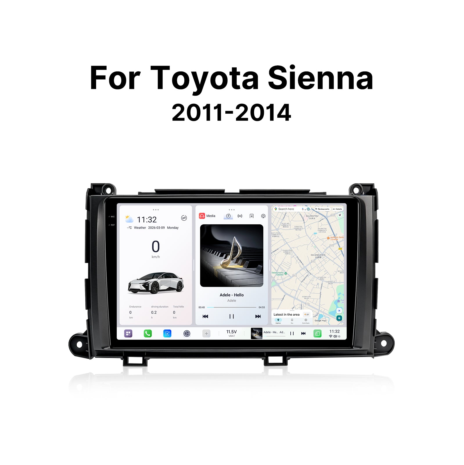 Youducar 9.5'' HD Android Touch Display + Dash Frame for Toyota Sienna 2011-2014, Wireless CarPlay Navi Upgrade Kit