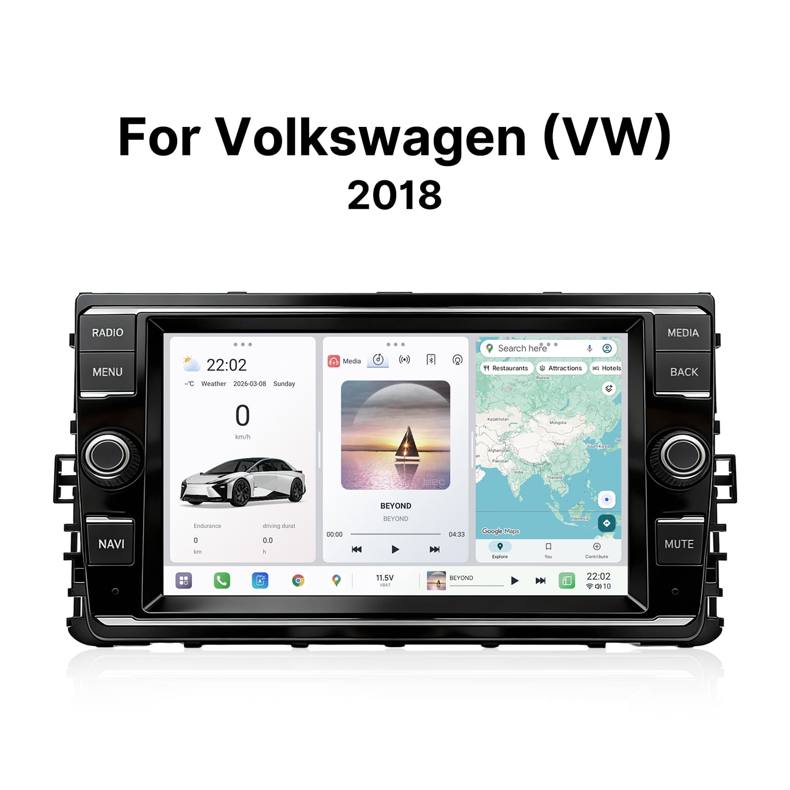 Youducar New 8'' E Type Double Knob Design Universal Radio for VW, Wireless CarPlay Android Auto GPS