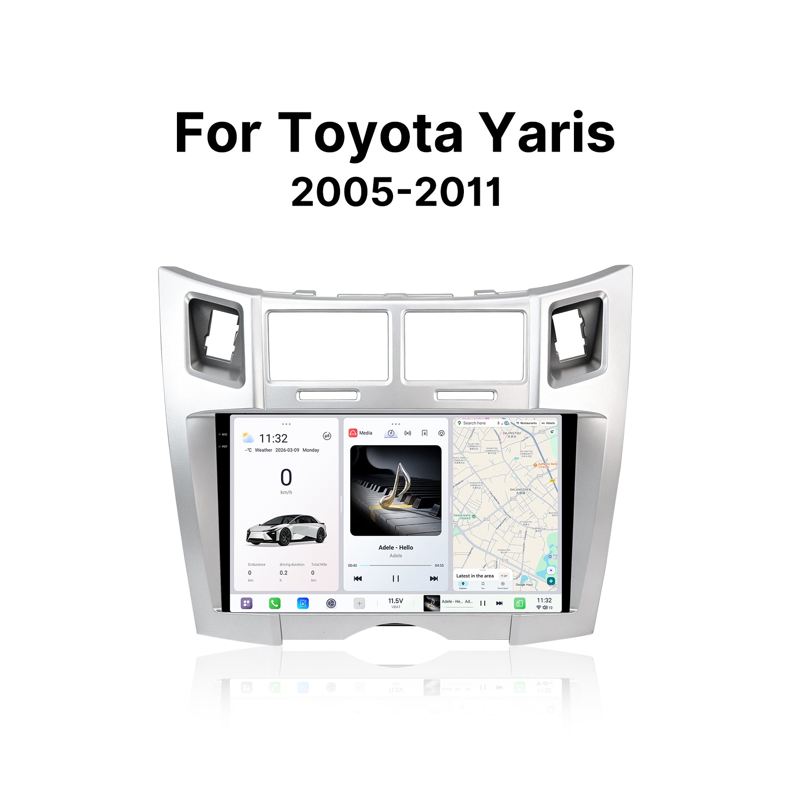 Youducar 9.5" HD QLED Touchscreen for Toyota Yaris (2005-2011) | OEM Fit Frame + Android 13 System, GPS, Bluetooth, WiFi