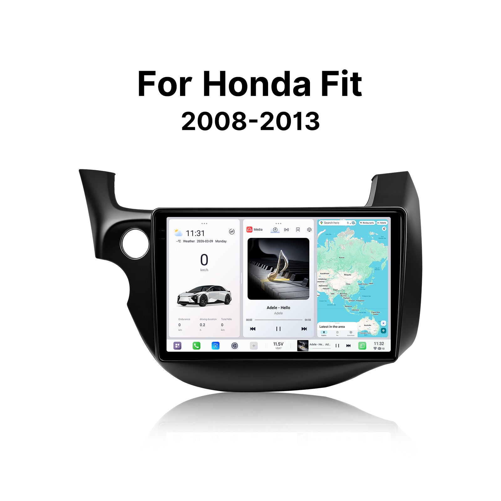 Youducar 10.36 Inch LHD Android Car Stereo with Dash Frame Kit for Honda Fit 2008-2013, Left Hand Drive Touch Screen Radio