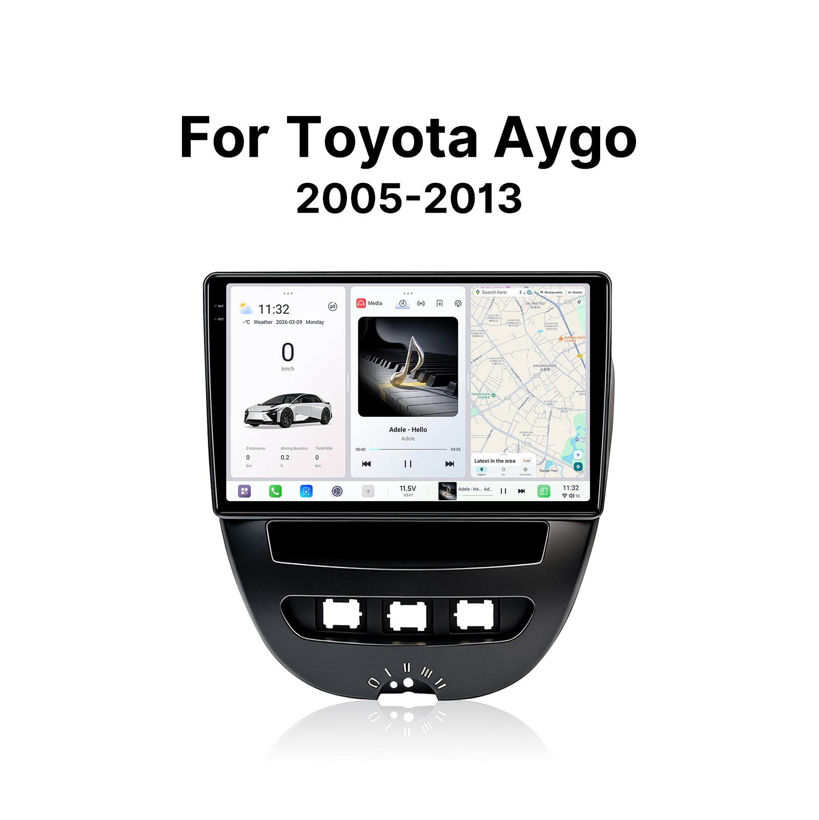 Youducar 10.36 Inch Android Car Screen For Toyota Aygo 2005-2013 | Custom Dash Frame Kit GPS Stereo Radio