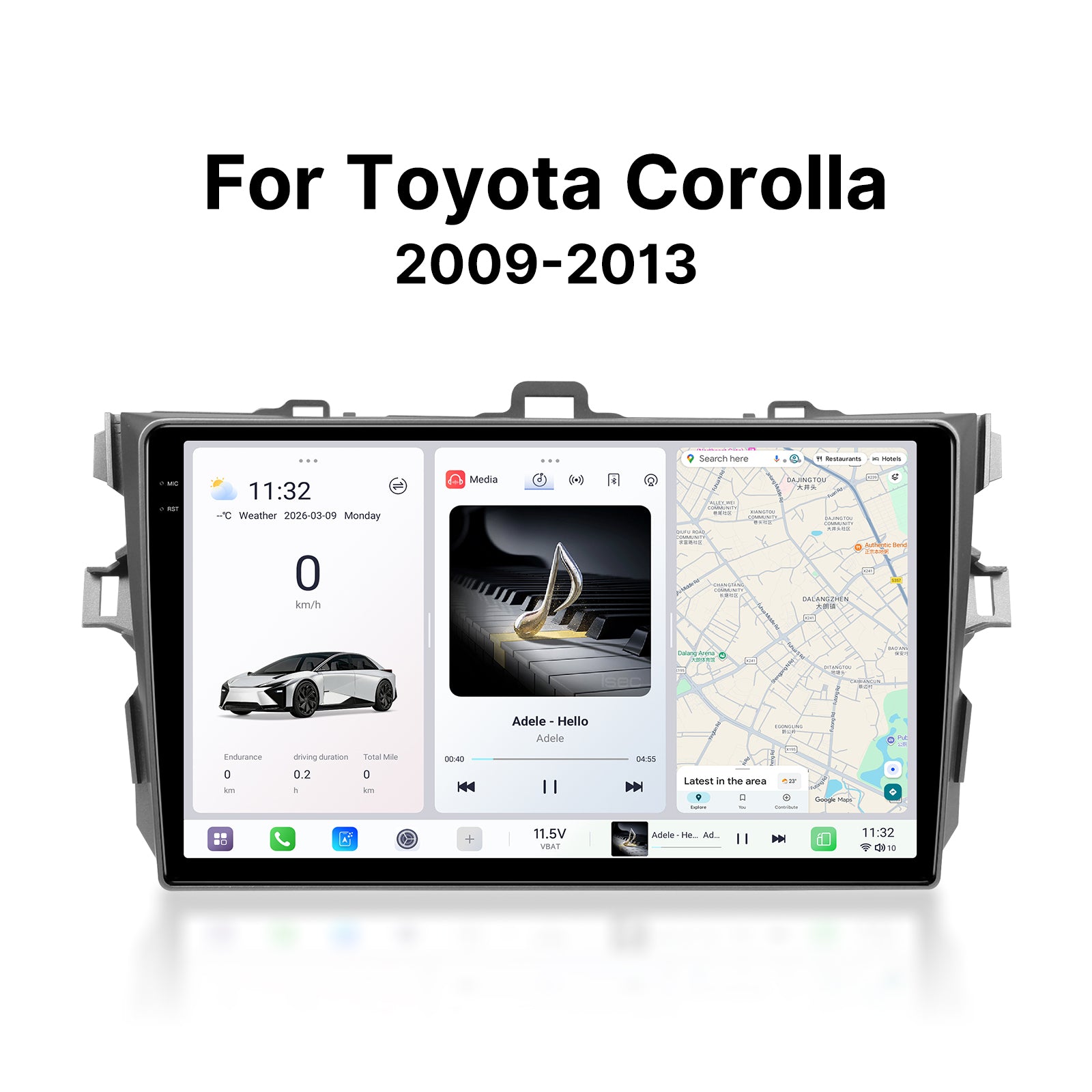 Youducar 9.5'' HD Touch Screen + Dash Frame Kit For Toyota Corolla 2009-2013 Android Navigation Stereo
