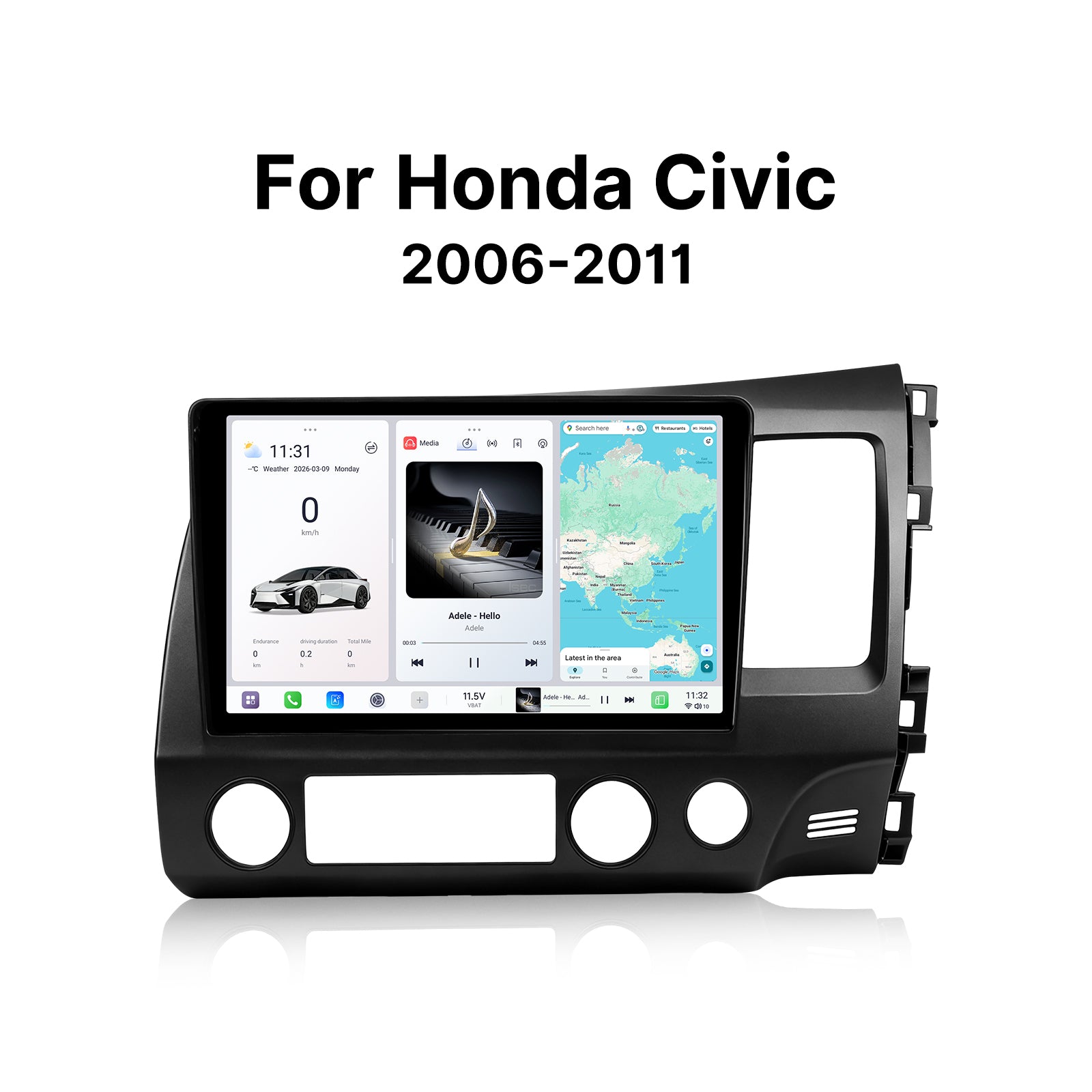 Youducar 10.36 Inch Android Car Screen with Iron Gray Dash Frame for Honda Civic 2006-2011, Full Car Stereo Upgrade Kit