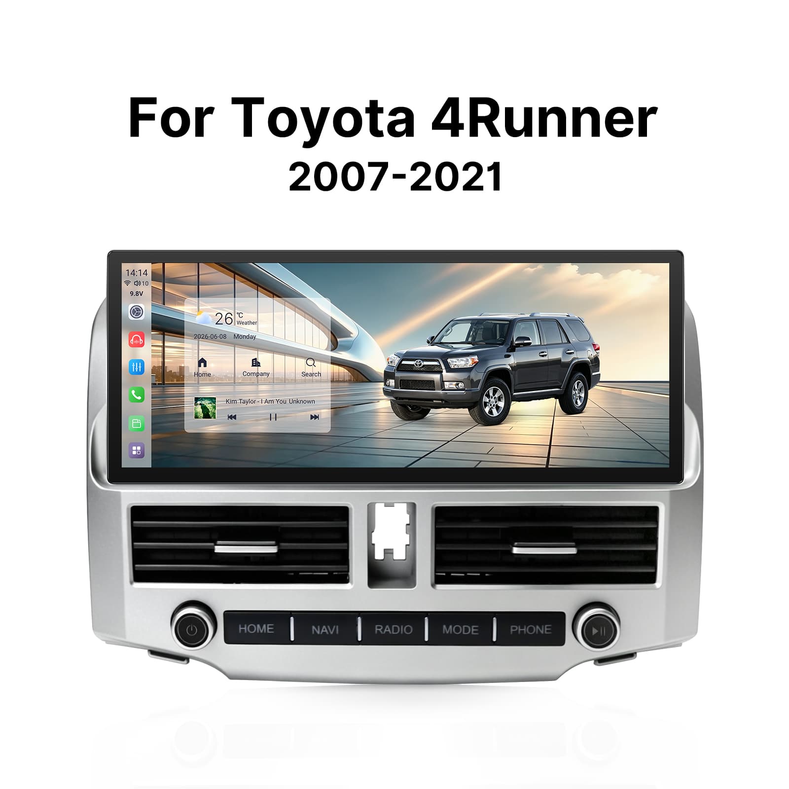 Youducar 12.3" Android Touch Screen Car Radio With Matching Dash Frame For Toyota 4Runner 2007-2021, Built-in GPS Navigation Wireless CarPlay Android Auto Car Stereo Head Unit