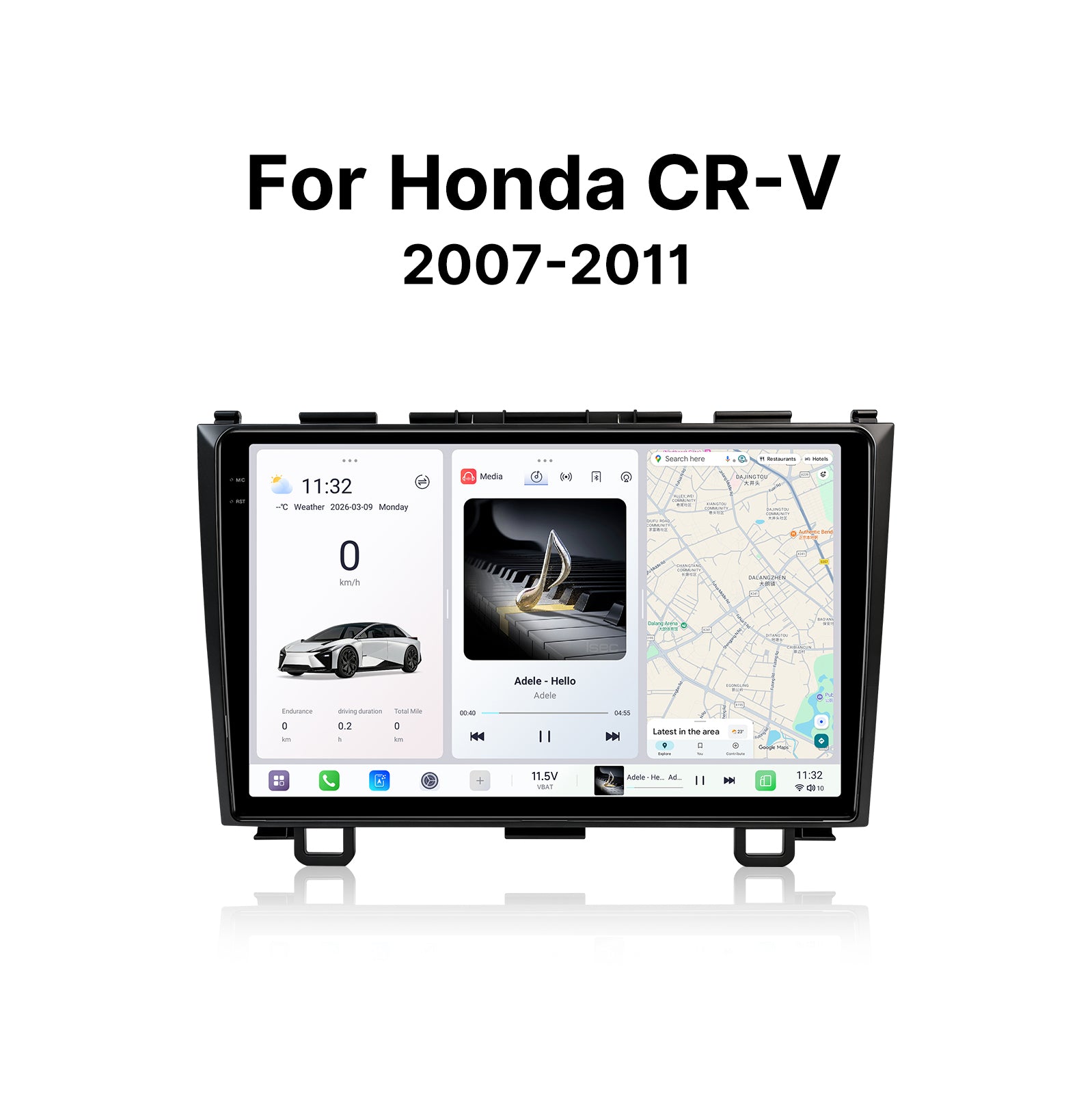 Youducar 9 Inch Android Car Stereo with Dash Frame Kit for Honda CR-V 2007-2011, Wireless CarPlay Android Auto Touch Screen Radio