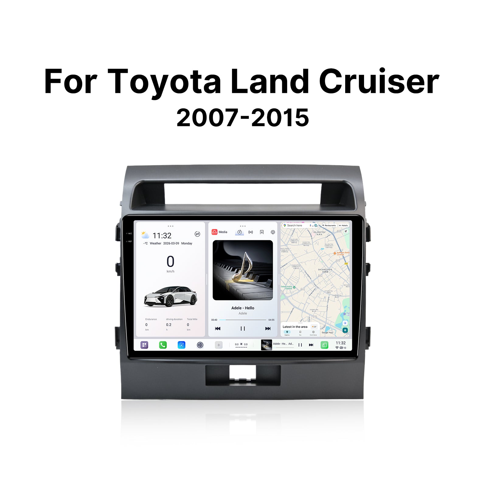 Youducar 10.1'' HD Android Display + Dash Frame for Toyota Land Cruiser LC200 2007-2015, Wireless CarPlay Navi Upgrade Kit