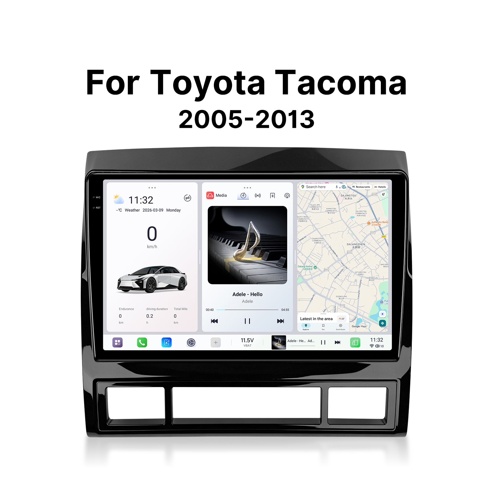 Youducar 9.5'' HD Android Display + Gloss Painted Frame for Toyota Tacoma 2005-2013, Wireless CarPlay Navi Upgrade
