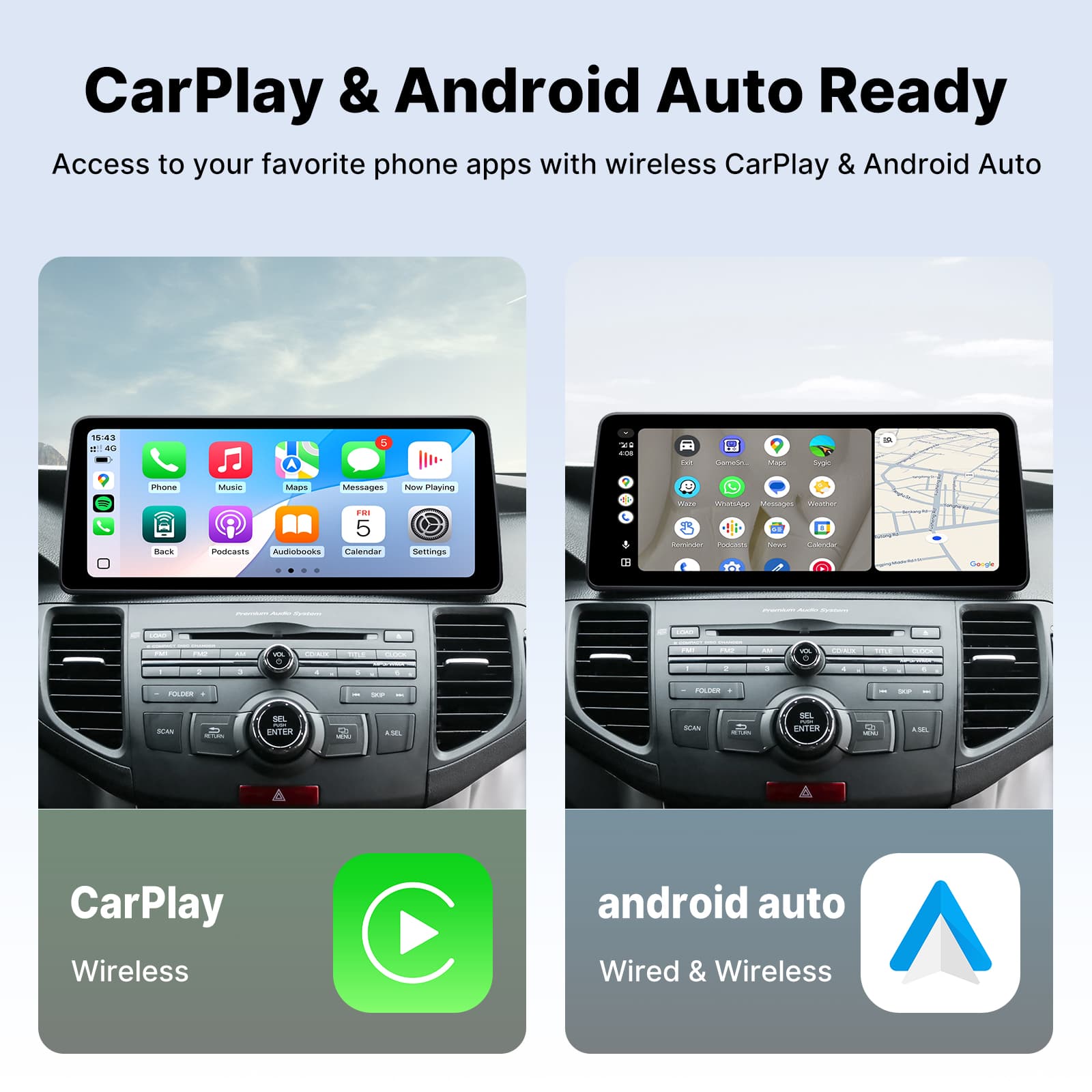 Youducar 12.3-Inch Android Head Unit for Acura TSX (Honda Spirior) 2009-2014 | OEM-Style Large Screen with Wireless CarPlay Honda