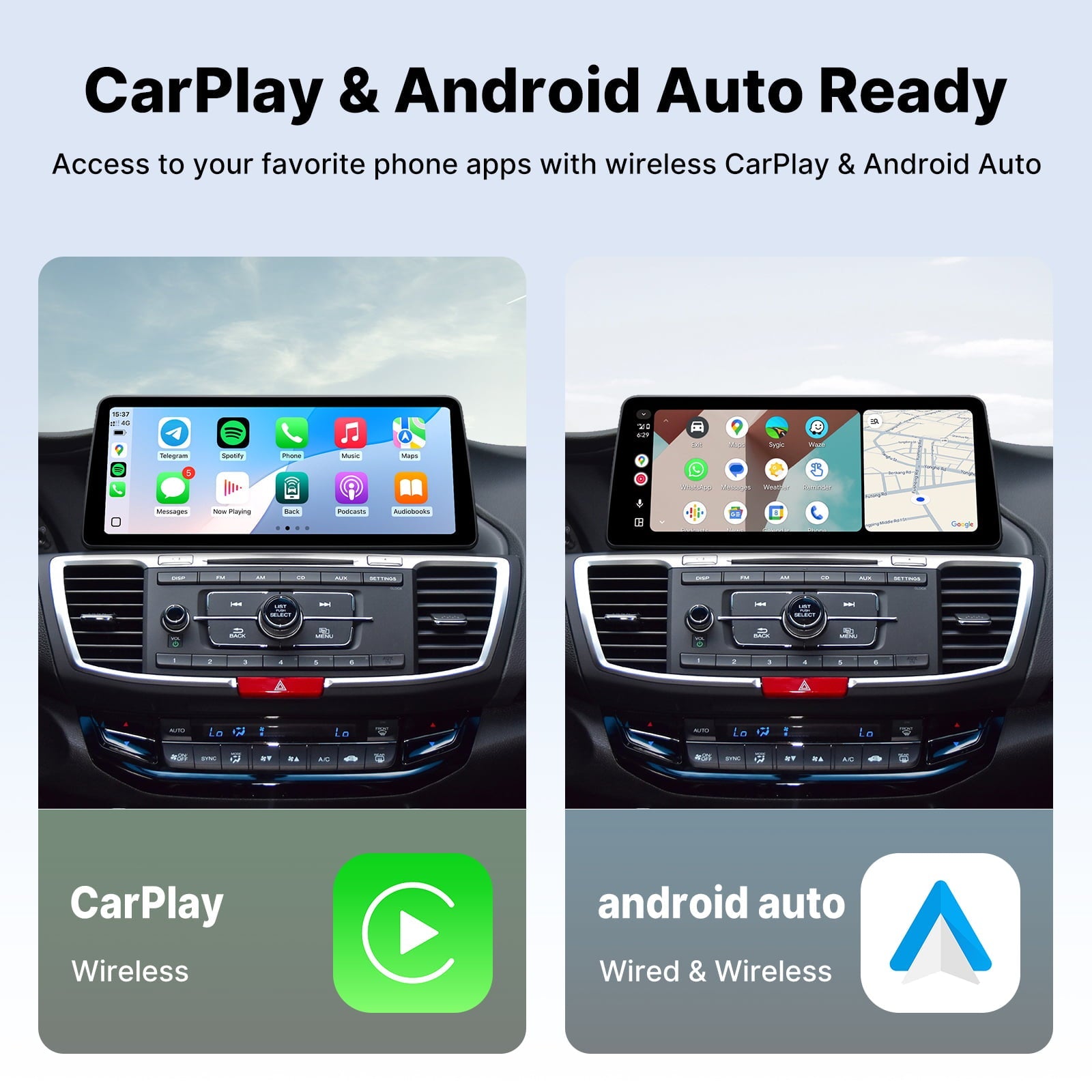 Youducar 12.3-Inch Android Head Unit for FF Accord 2013-2017 | OEM-Style Large Screen with Wireless CarPlay & Android Auto Honda