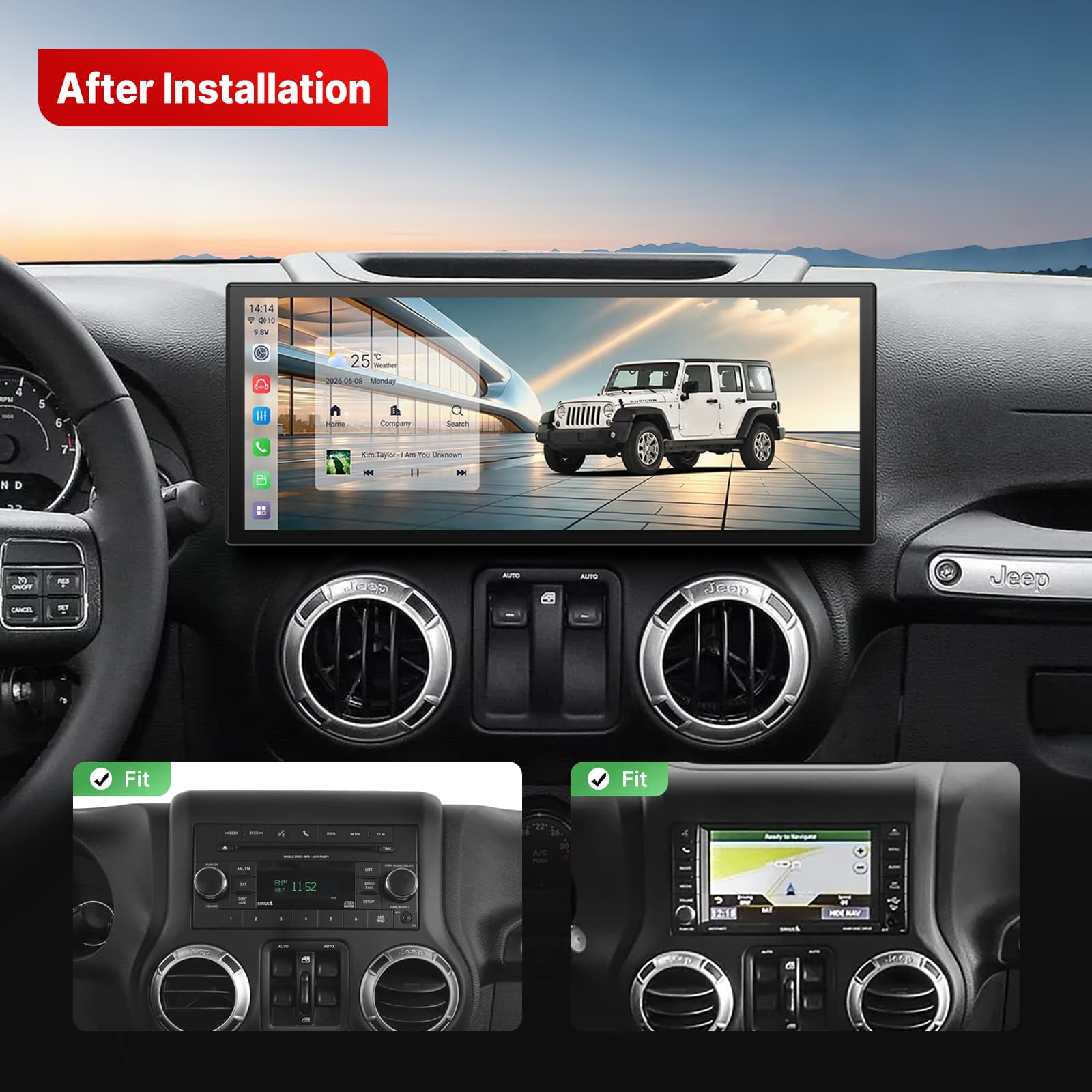 Youducar 12.3-Inch Android Head Unit for Jeep Wrangler JK (2011-2017) | Rugged Touchscreen with Wireless CarPlay & Android Auto