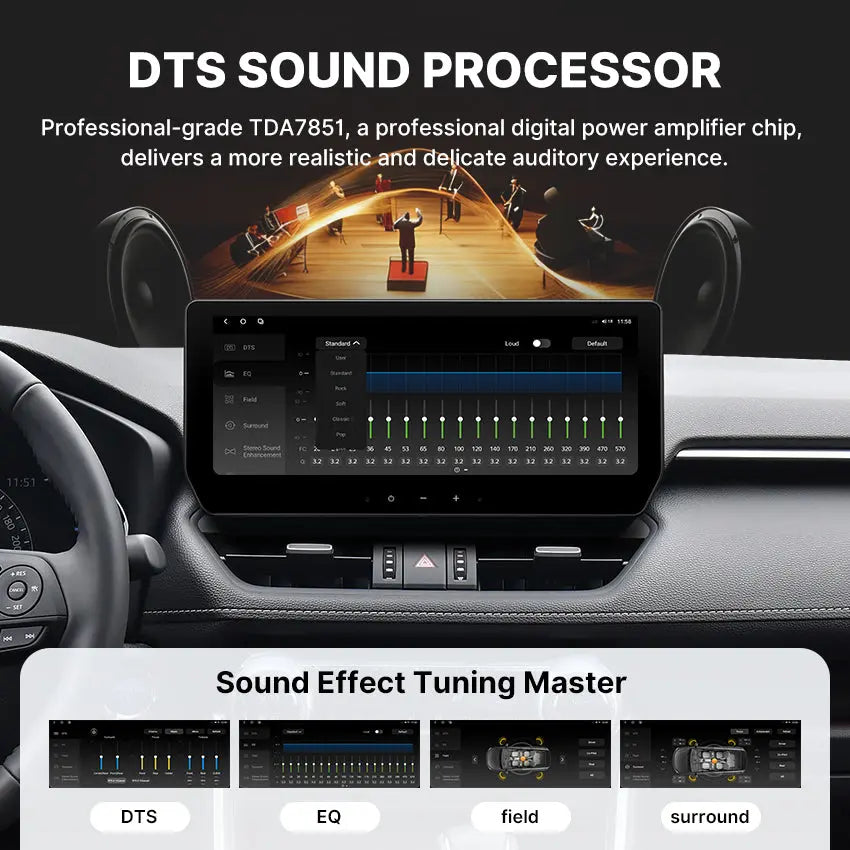 Toyota RAV4 Android car stereo with DTS sound processor Bluetooth 5.0 and AI noise cancellation
