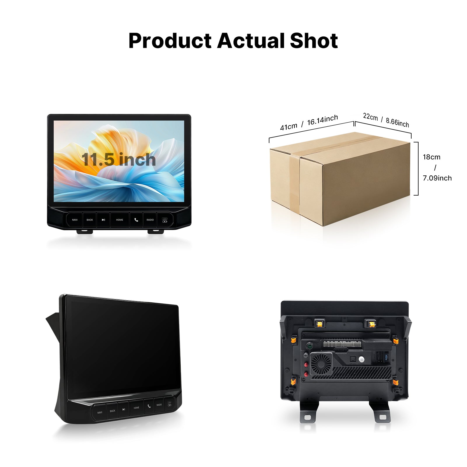 Youducar Jeep Android head unit front view rear view and package dimensions